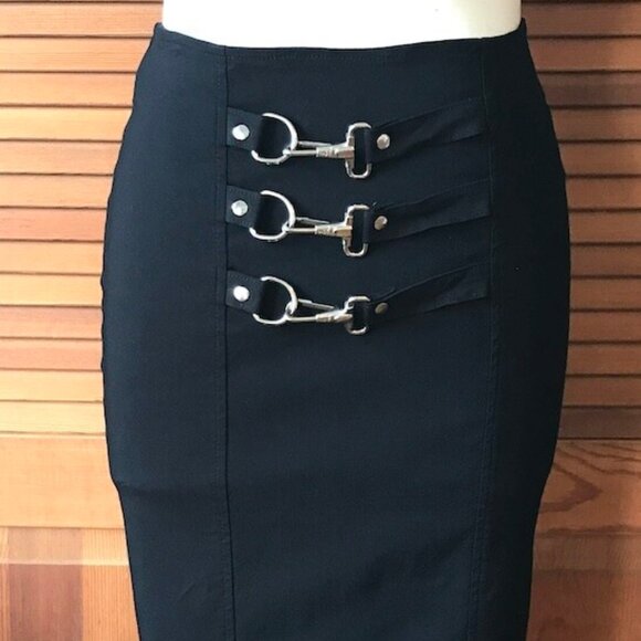 Vintage Lip Service Gangsta Pranksta Goth Punk Emo Black Fishtail Buckle Skirt S - Picture 4 of 9